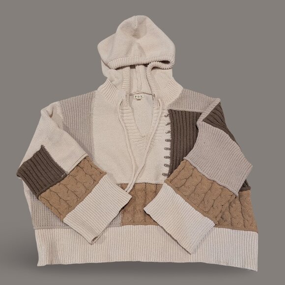 POL Tan Tones Block Knit Hooded Sweater - Small - Picture 6 of 13